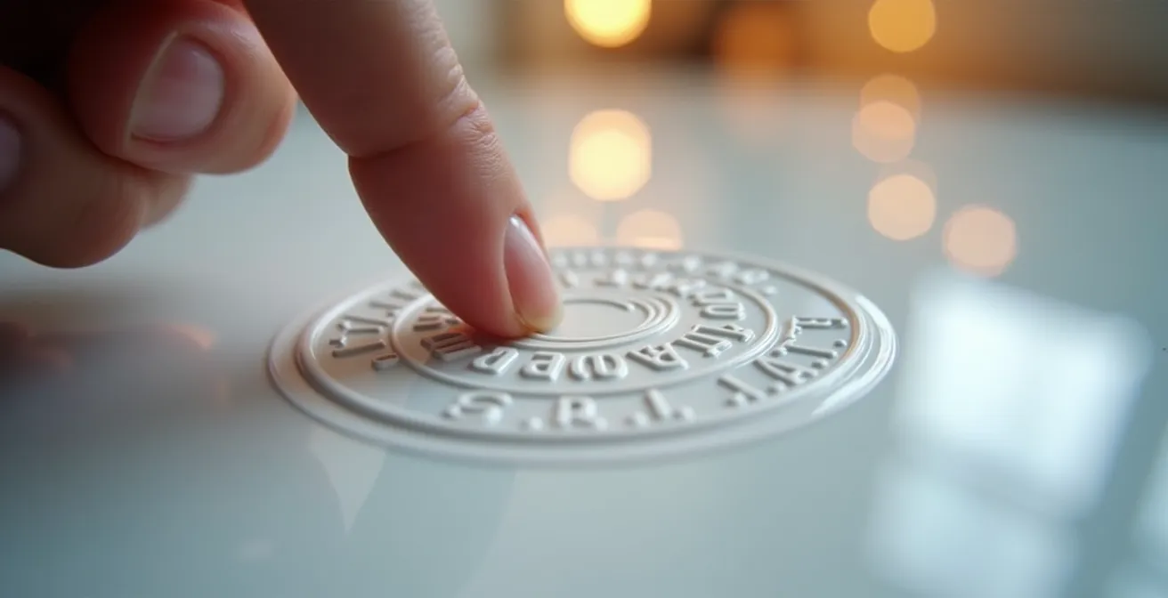 Main inspectant des marquages de certification sur équipement sanitaire